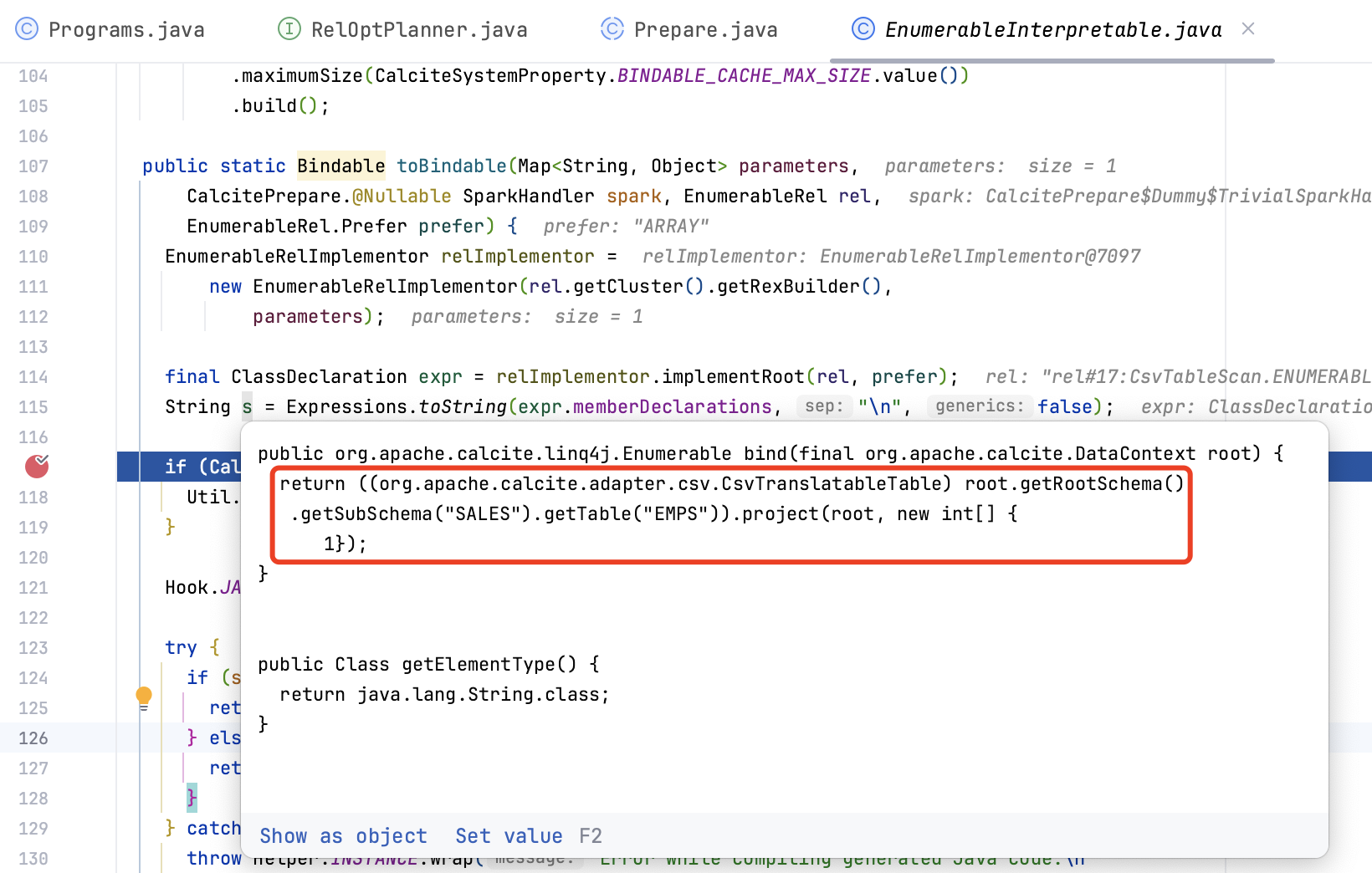 Calcite 执行生成代码