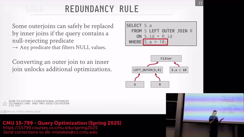 Null-rejecting 谓词与外连接化简,课程视频 55:30