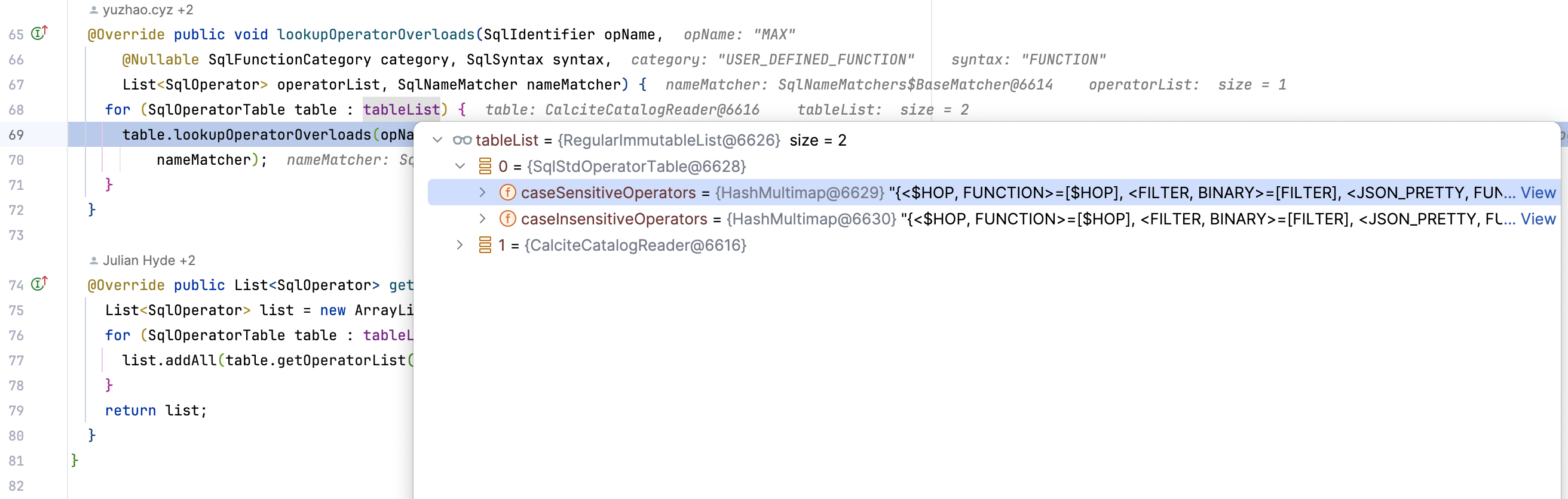 ChainedSqlOperatorTable lookupOperatorOverloads 逻辑